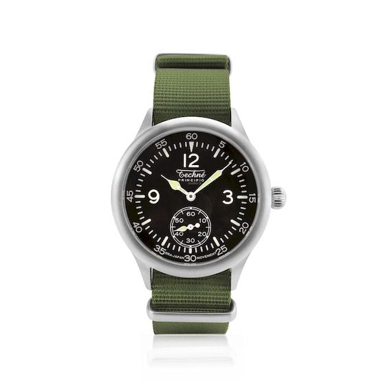 39.5mm field quartz watch with nylon 6 strap in olive drab colour