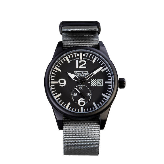 41.0mm tactical quartz watch with nylon 6 strap in grey colour - Guardwolf