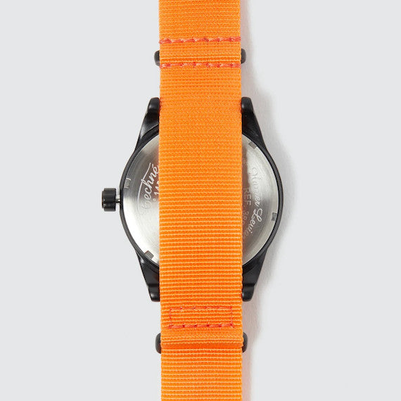 41.0mm tactical quartz watch with nylon 6 strap in orange colour - Guardwolf