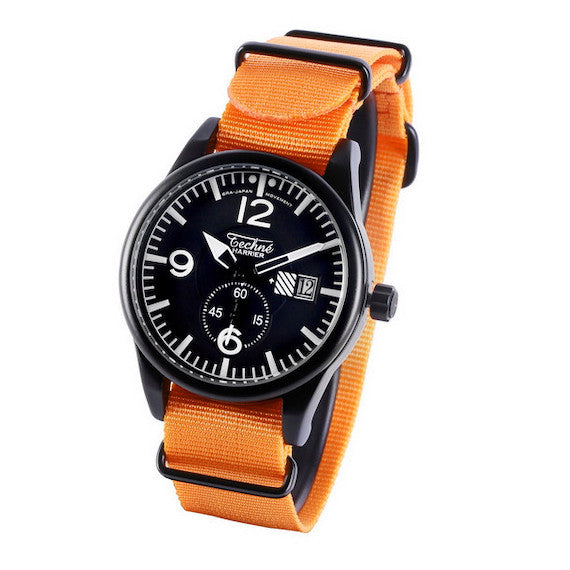 41.0mm tactical quartz watch with nylon 6 strap in orange colour - Guardwolf