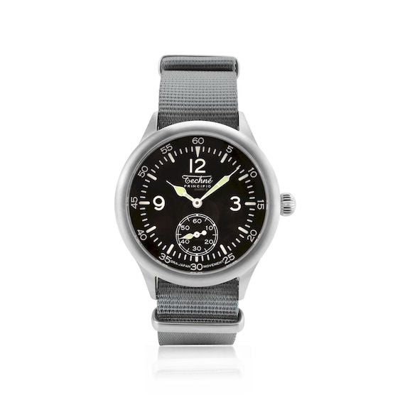 39.5mm field quartz watch with nylon 6 strap in grey colour - Guardwolf