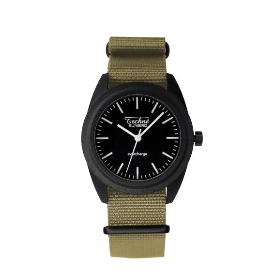 38.0mm solar ranger watch with nylon 6 strap in beige colour - Guardwolf