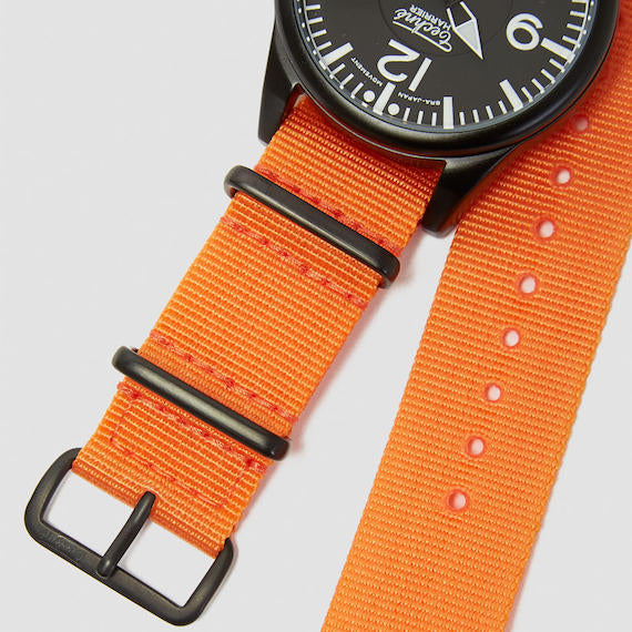 41.0mm tactical quartz watch with nylon 6 strap in orange colour - Guardwolf