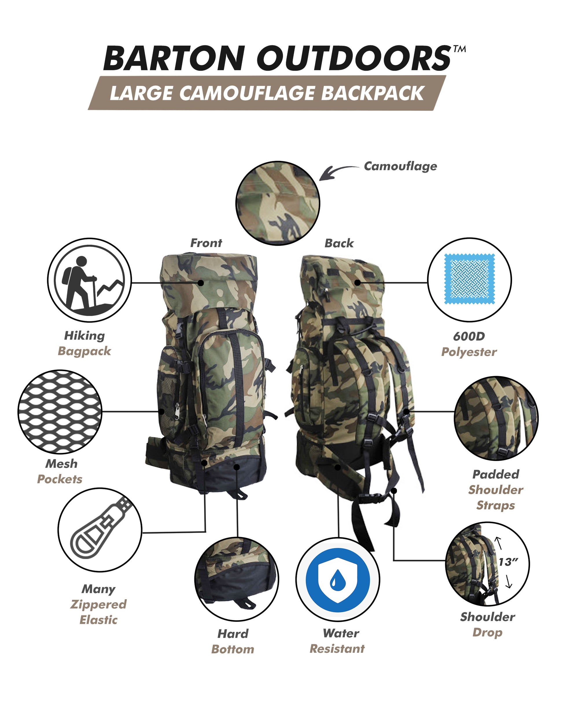 Camouflage Water-Resistant Mountaineer's Backpack - Guardwolf