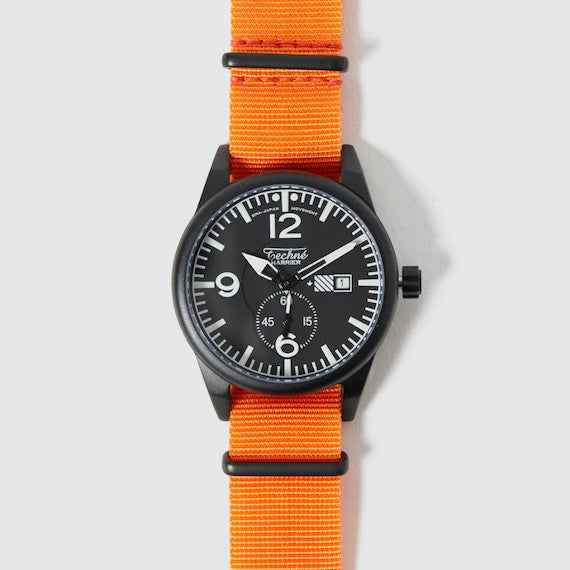 41.0mm tactical quartz watch with nylon 6 strap in orange colour - Guardwolf